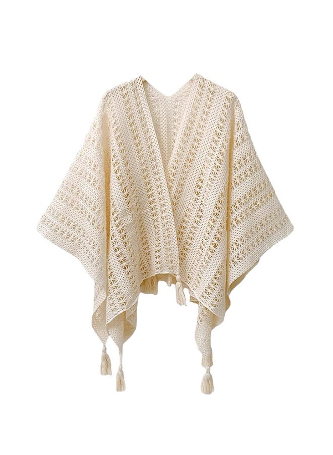 Fringe-trimmed openwork crochet shawl cape women's coat - Image 1